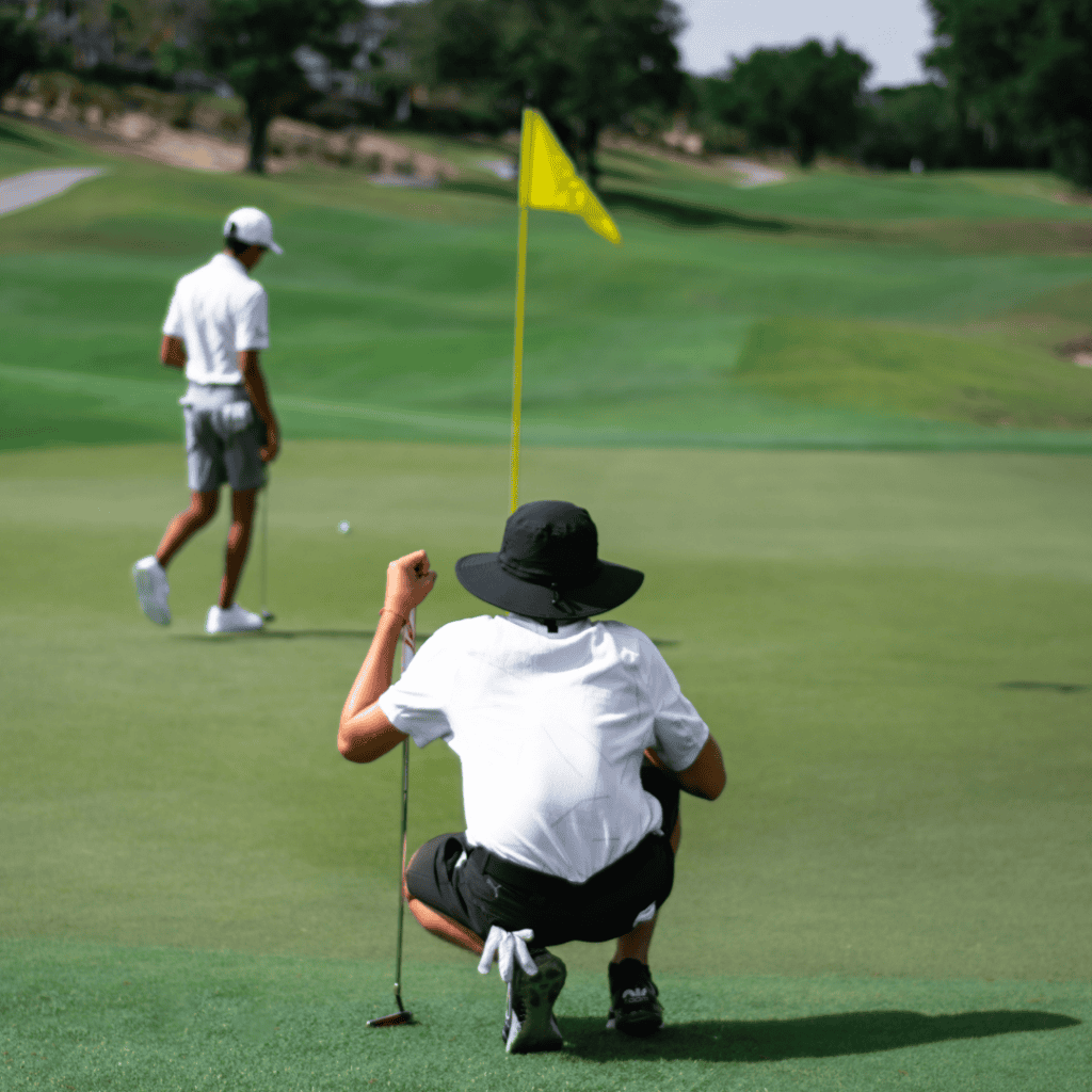 2 students of our junior golf academy practice putting on a green